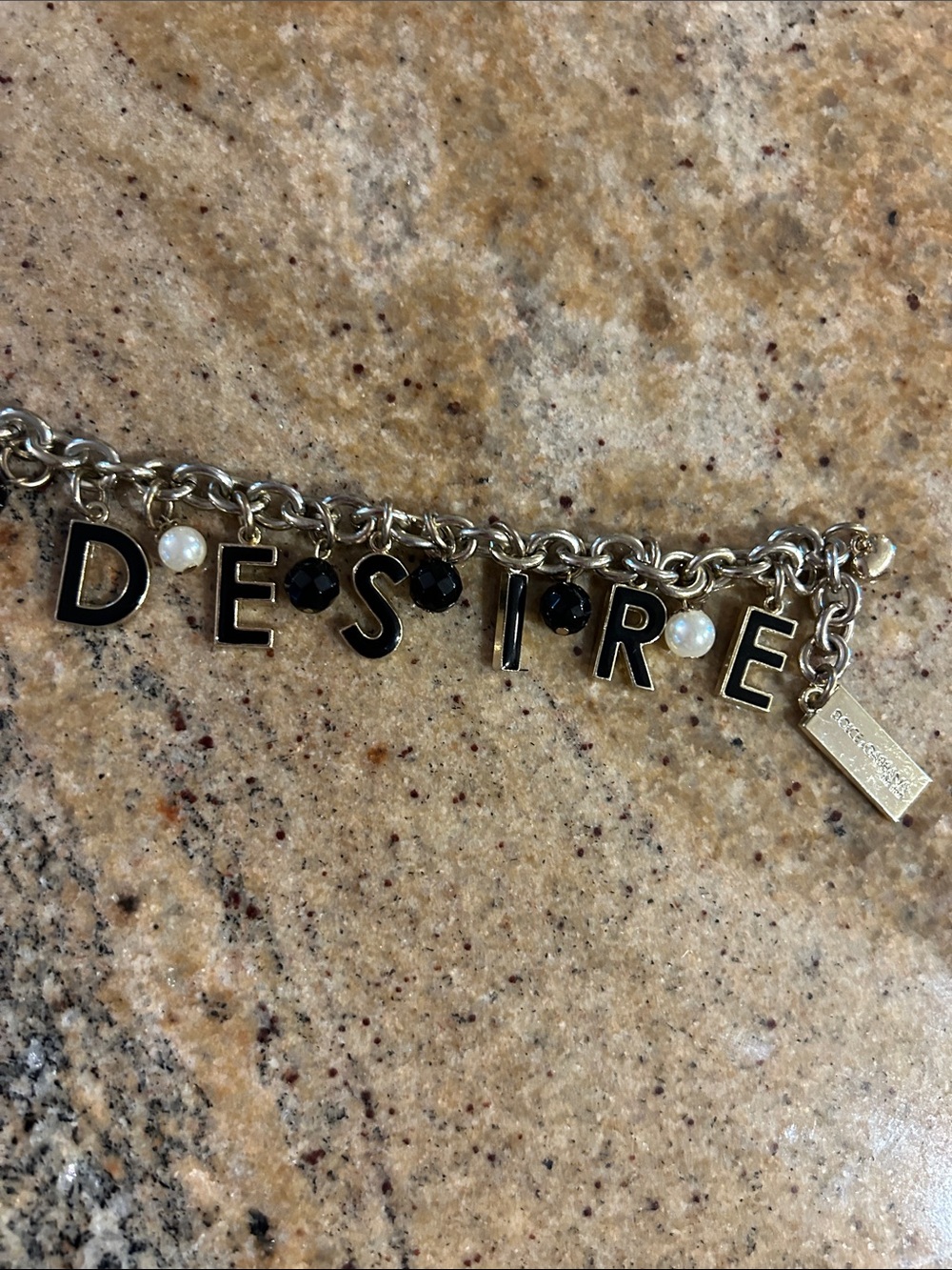 DOLCE & GABBANA Gold Charm Bracelet with Black Letter & Bead Accents - 'DESIRE' - Picture 4 of 4